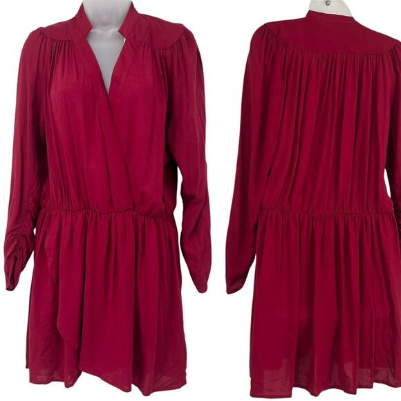 ZADIG & VOLTAIRE Wine Red Mini Dress Long Sleeve V- Neck Cinch Waist Small NEW - Picture 5 of 16